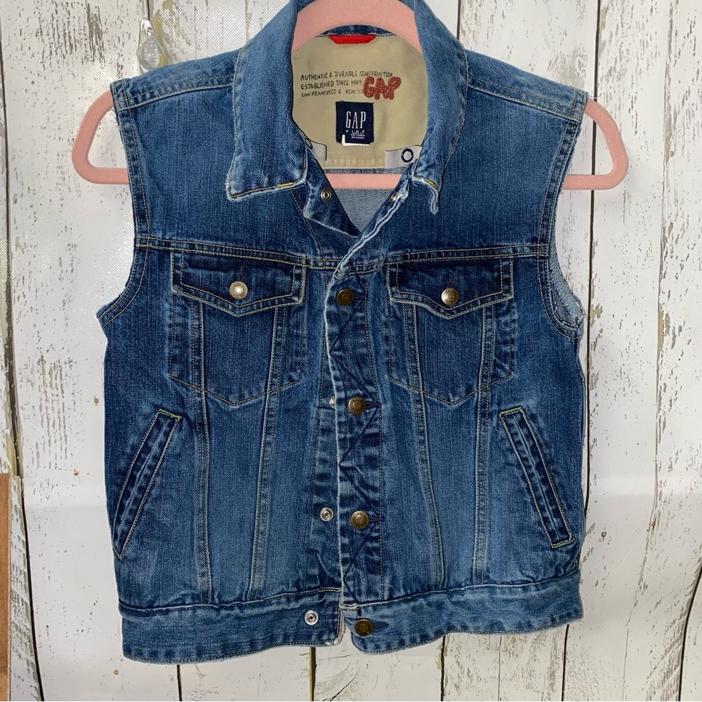 Gap Kids Vest Oversized 8 Blue 100% Cotton Denim Snap Up Jean Vest 2005